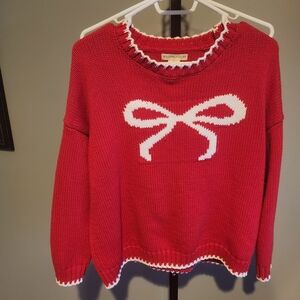 Sincerly Jules Red Sweater with White Bow Detail